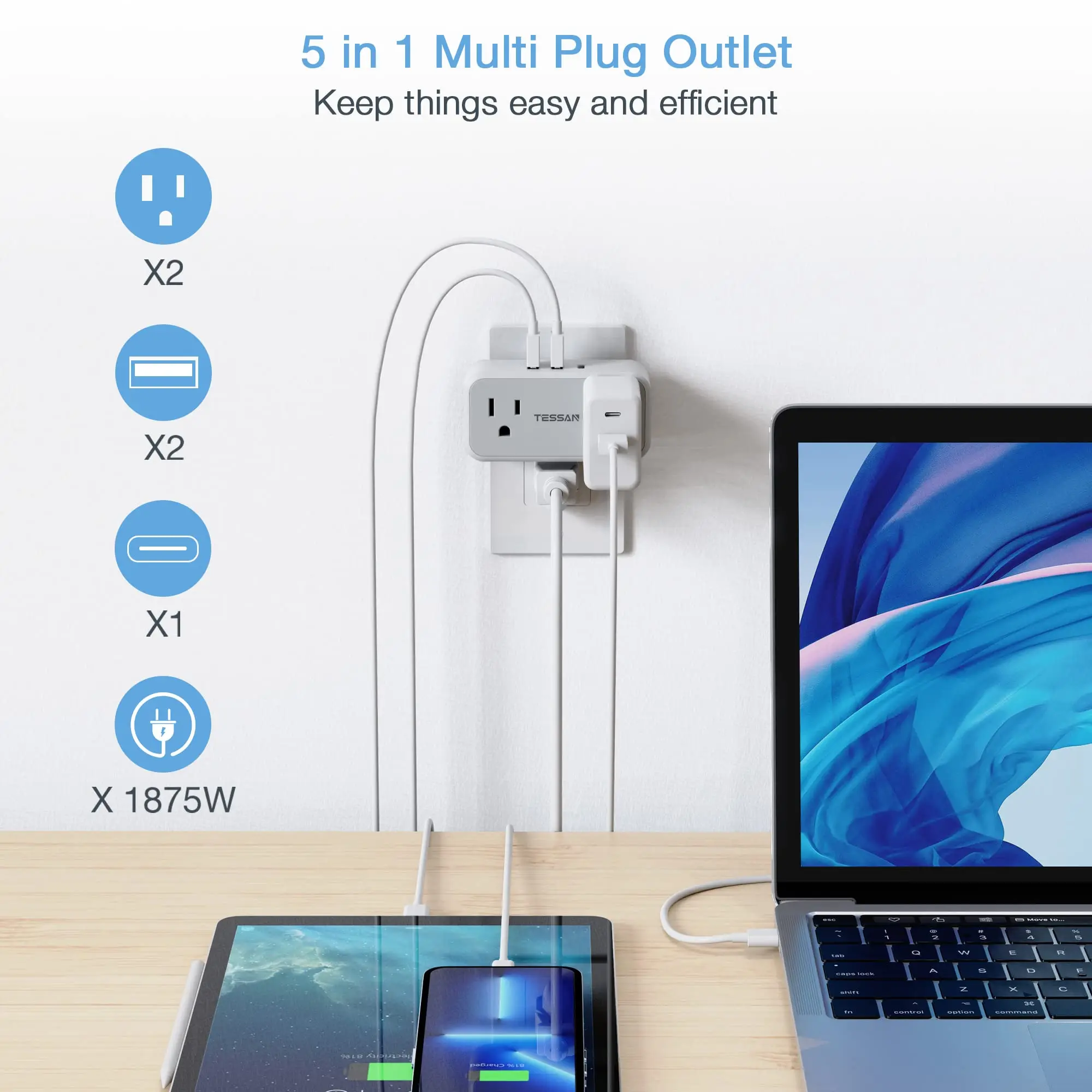 TESSAN-̱   ͽٴ, AC ܼƮ 2 , USB 3  (USB C 1 ), Ȩ ǽ  5  1 Ƽ ܼƮ   