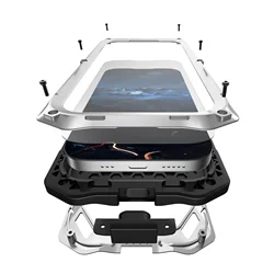 Ultimate Shockproof & Dustproof Metal Phone Case with Built - in Tempered Glass & Camera Stand - Google Pixel 10 (Silver)