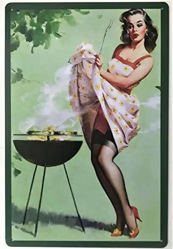 

Vintage Metal Sign Tin Sign BBQ Pin Up Girl Funny Home Kitchen Bar Restaurant Wall Decor Signs 12x8inch