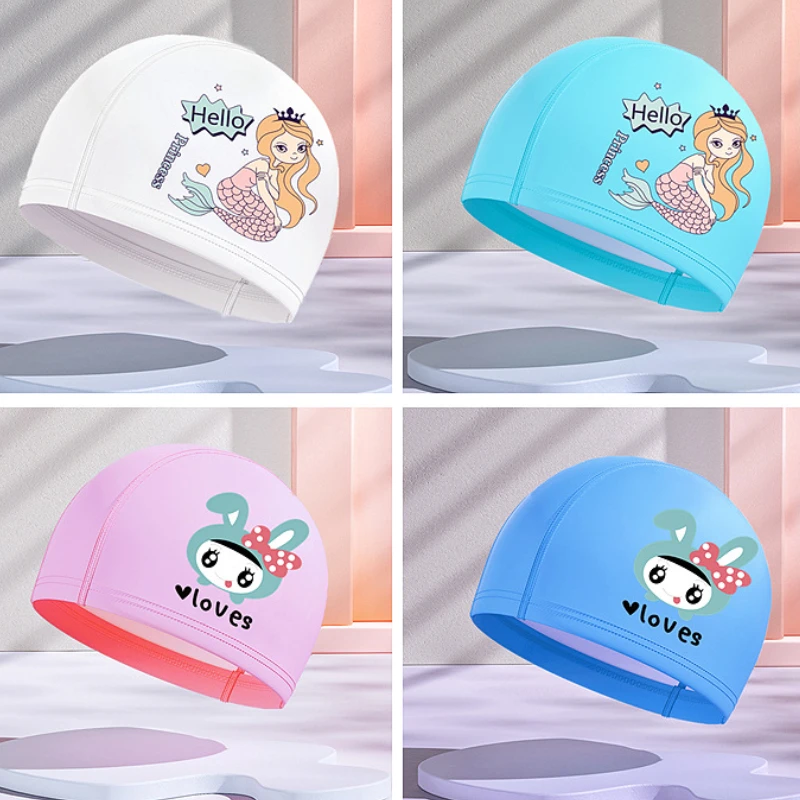 Cartoon Cute Kid's Swimming Cap Boys Girls Waterproof Soft Long Hair Ear Protection Swimming Cap Swim for Children swimming cap