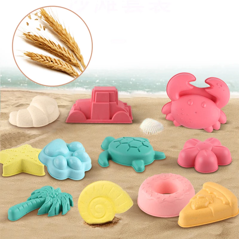 Beach Toy Sand Mold Sand Printing Seaside Sand Digging Tool Accessories Wheat Straw Donut Engineering Vehicle 12-Piece Combinati
