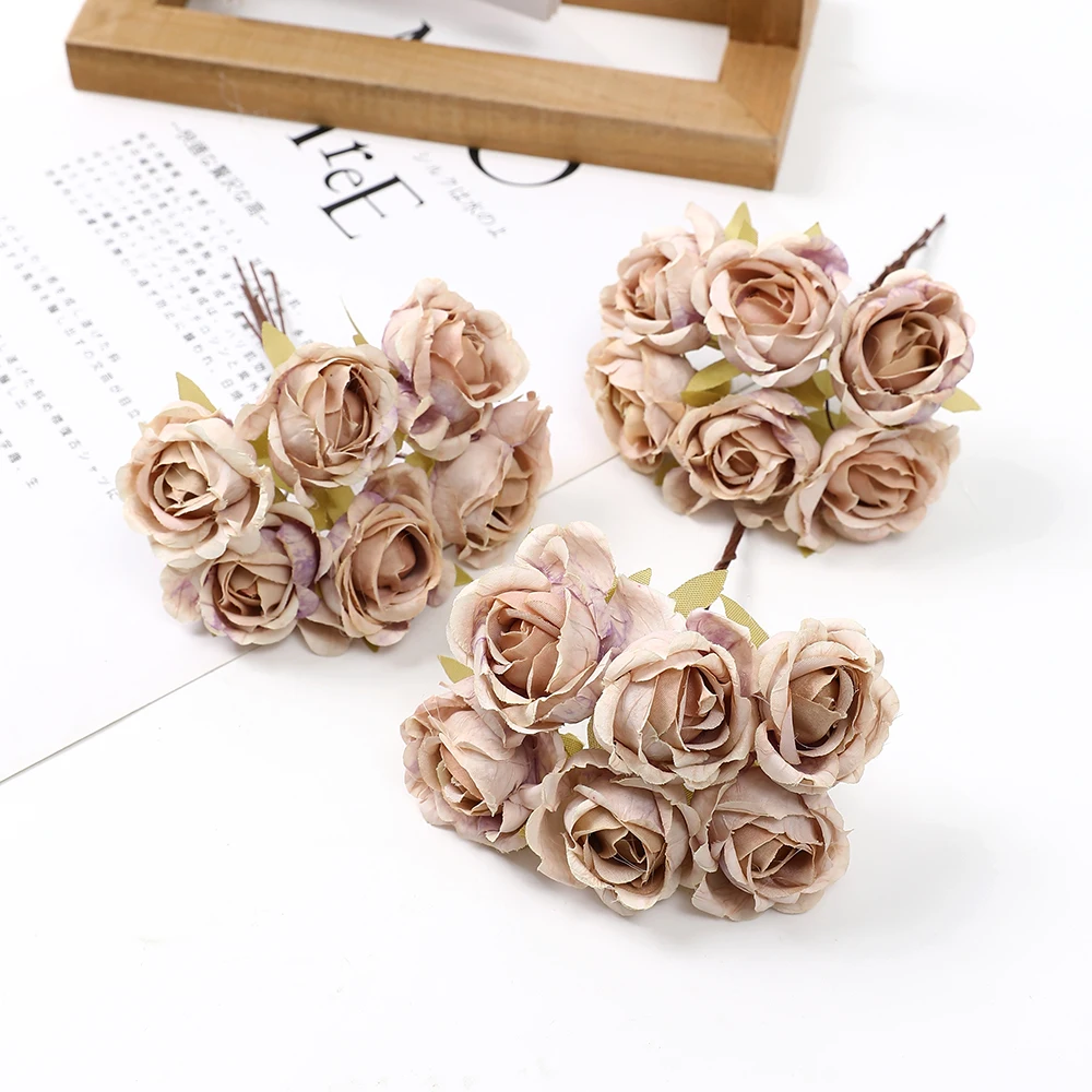 6 Stücke Künstliche Blume Mini Rosenstrauß Für Zuhause Hochzeitsdekoration Handmake Scrapbooking DIY Kränze Handwerk Gefälschte Blumen – Detail 16