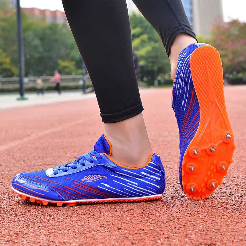 Men and Women's Track and Field Shoes, Spikes Sneakers, Kids Athlete, Running Training, Lightweight, Racing Match Sport Shoes
