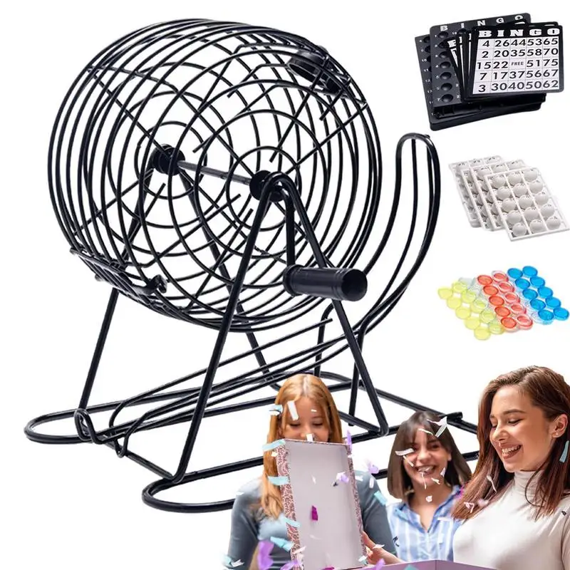Deluxe Bingo Games Set Includes 1pcs Bingo cage 18pcs Paper card 75pcs Balls 125pcs DiscsFor Large Groups Parties Game Nights