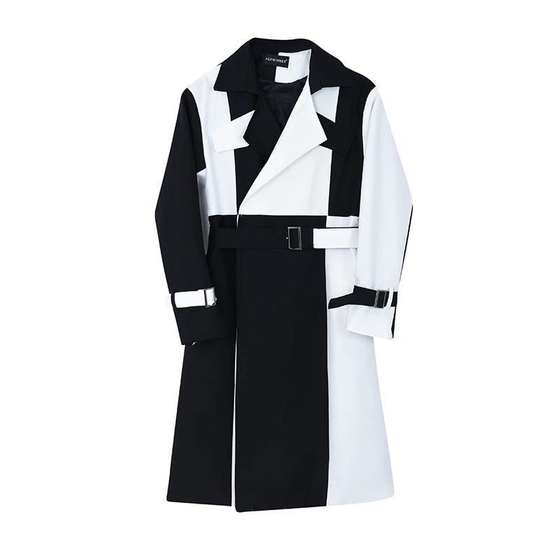 Men's Net Celebrity Streetwear Black White Splice Long Jacket Windbreaker