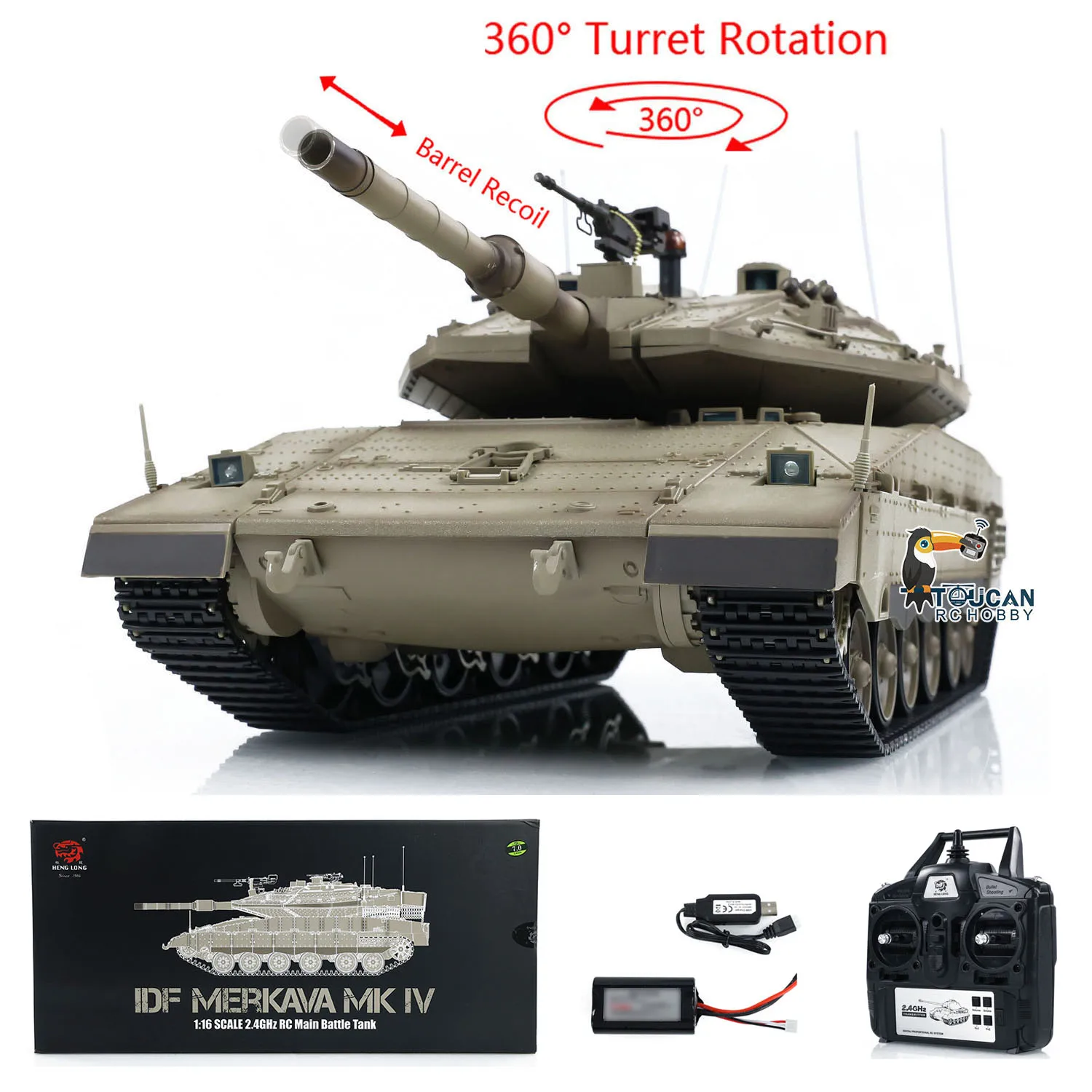 헝롱 1/16 RC 전투 탱크 IDF 메르카바 MK IV 3958 TK7.0 터렛 360 ° 소년을 위한 회전 터카안 플라스틱 차량 모델 장난감