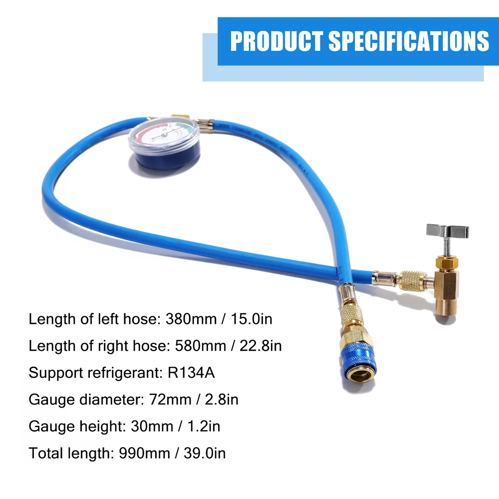 Tuyau De Charge Réfrigérant R134A - Avec Manomètre Basse Pression - 60 Cm, Pour Climatisation Auto