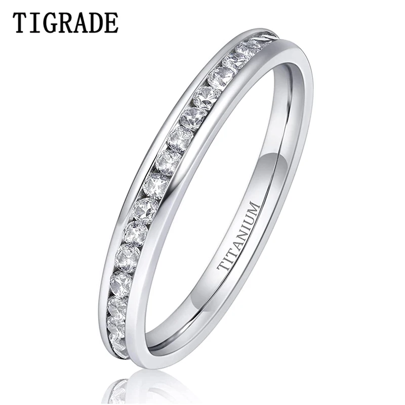 

TIGRADE 2mm Women Titanium Eternity Ring Cubic Zirconia Anniversary Wedding Engagement Band Size 3-13.5