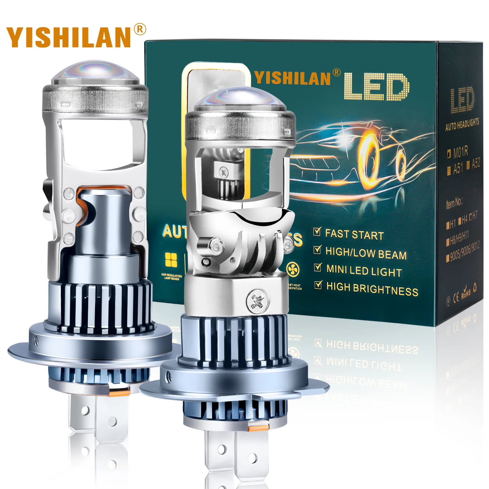 70W 7000lm 2x2PCS H7 Mini Bi-светодиодный проектор, лампочка объектива, фара ближнего света, модификация LHD