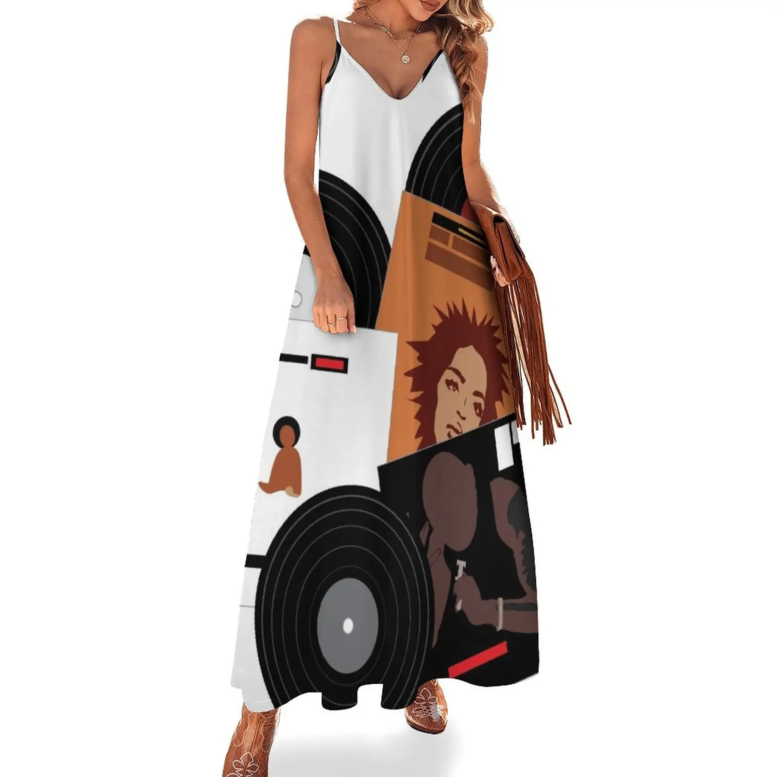 

90s Hip Hop on Vinyl Sleeveless Dress Long dress dress women summer 2024