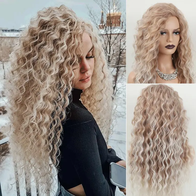 LUFFLOK Lange Lockenperücke Blond 68cm - Hitzebeständig Für Cosplay & Party