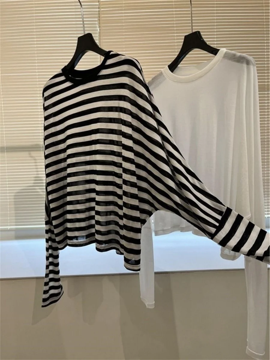 Modal Long Sleeve T-shirt Women Summer Korean Style Sun Protection Soft Skin Shirt Loose Outerwear Air Conditioner Clothing