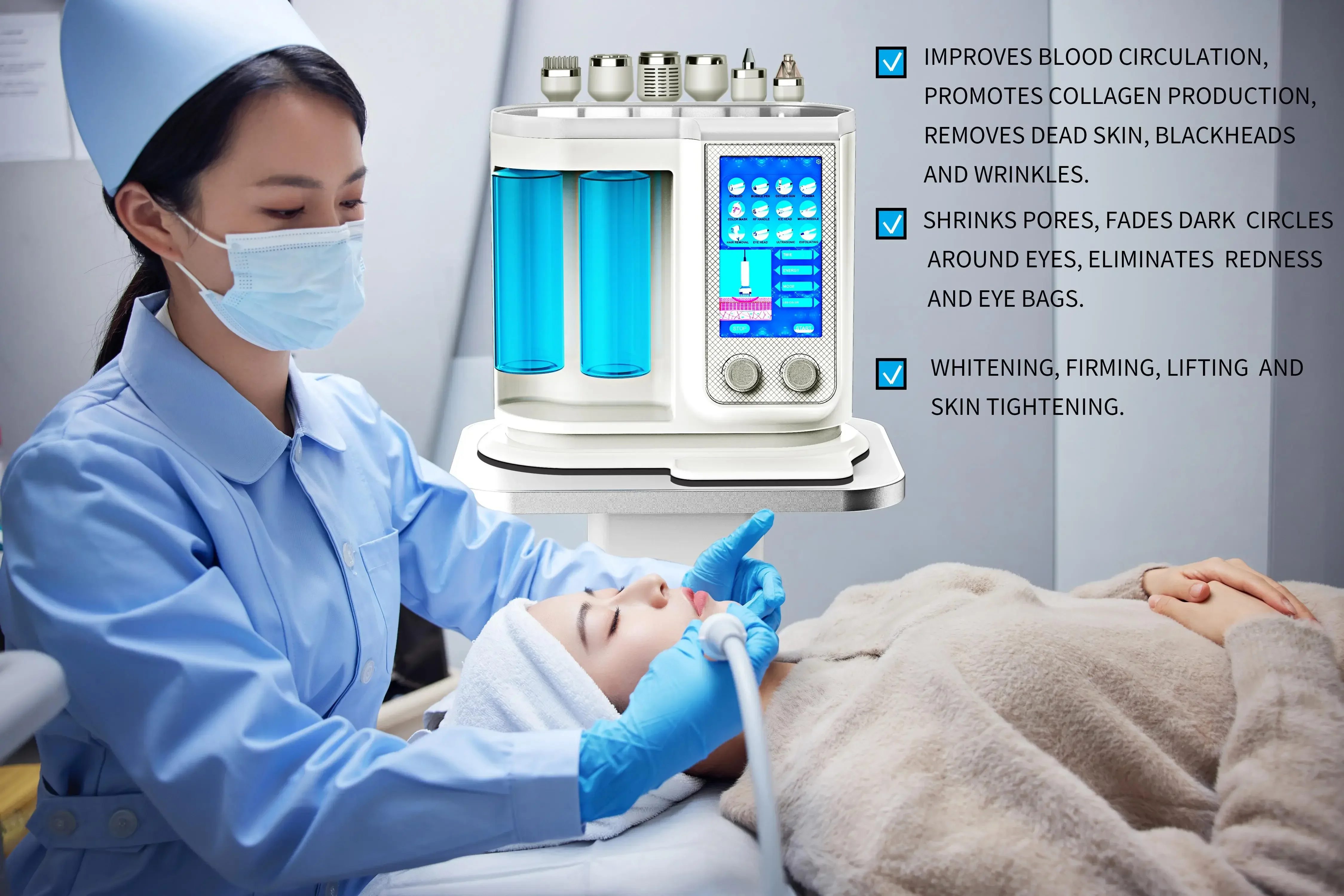 2025 최신 디자인 페이스 케어 기계 피부 탄력 관리 산소 물 필링 페이셜 뷰티 머신
