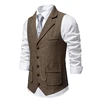 Men's Retro Lapel Chain Vest Fashion Herringbone Coarse Tweed Pockets Suit Vest British Casual Vintage Gentleman Leisure Party 5