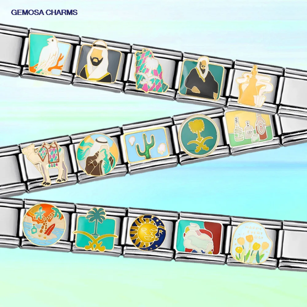 GEMOSA Trendy Bunte Männer Arabischen Kamel Adler Kaktus Italienischen Charme Link fit 9mm Edelstahl Armband DIY Herstellung Von Schmuck geschenke – Detail 2