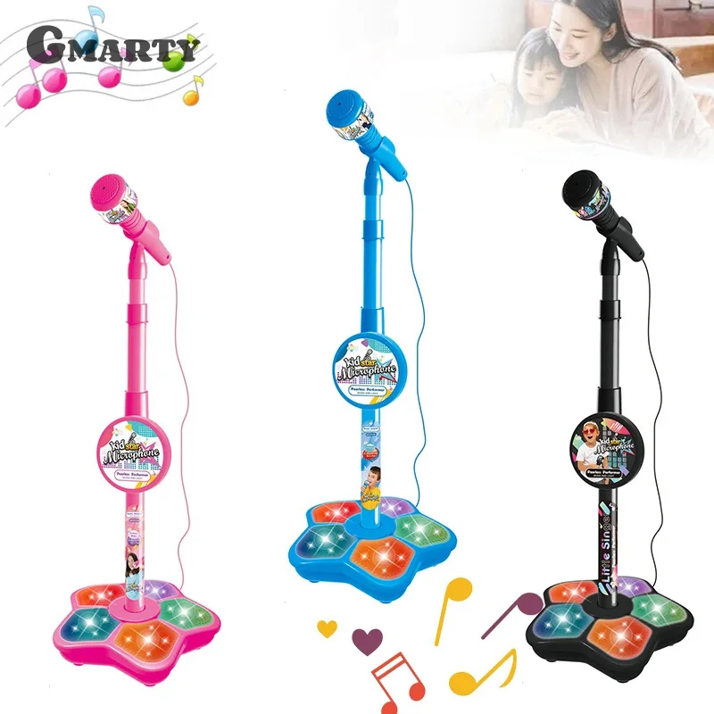 Kids Microphone With Stand Karaoke Song Music Instrument Toys Brain-Training Educational Toy Birthday Gift For Girl Boy 5 Lights