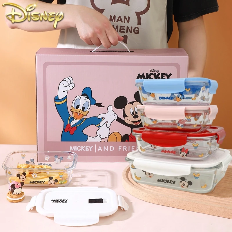 

Disney Lunch Box Glass Crisper Three-piece Cute Can Be Heated By Microwave Oven With Lid Lunch Box For Student Work Bento Box