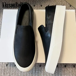 5.8 KlasonBell Simple Casual Loafers Women's Shoes Genuine Leather Round Toe Thick Rubber Sole Comfortable Sneakers