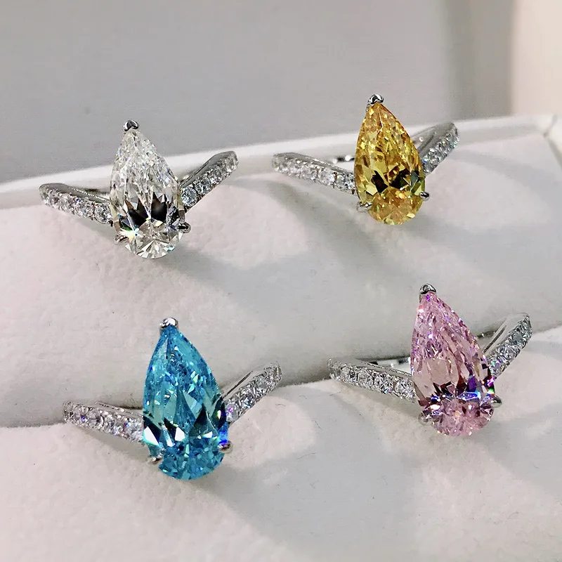 

S925 sterling silver drop-shaped white ring female engagement proposal high carbon diamond design fashion style
