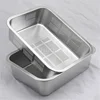 304 tray stainless steel Storage Trays leak plate hole Mesh Strainer Colander wash vegetable basin drying water filter basin lid 1