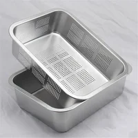304 tray stainless steel Storage Trays leak plate hole Mesh Strainer Colander wash vegetable basin drying water filter basin lid 1