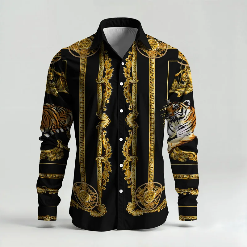 2025 Spring Summer Men Shirt Set Brand Print Fashion Printing Two Piece Set Mens Light Luxury Lightweight Party Long Sleeves_voghion.com