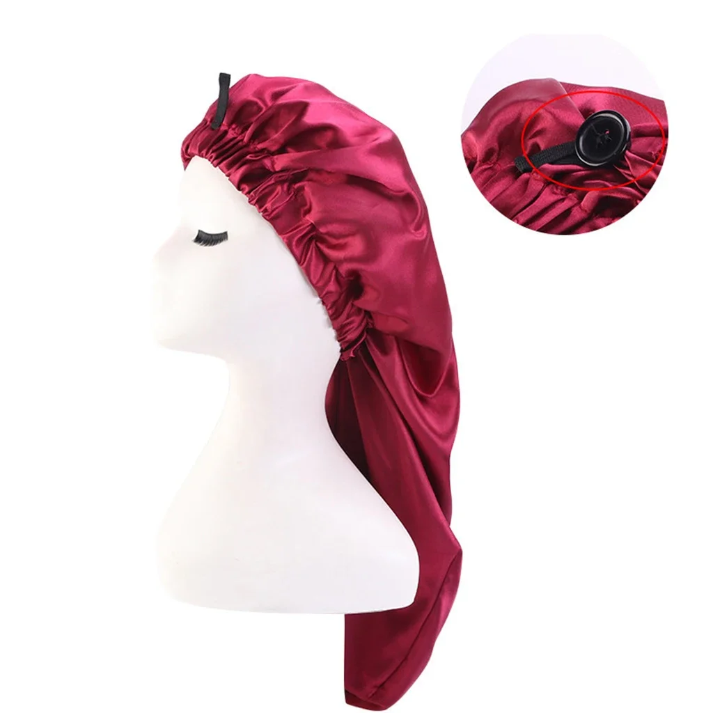 Night Hair Cap Long Satin Bonnet Sleep Cap with high elastic hair band Night Cap Hair Care Bonnet For Women Men chemo Caps