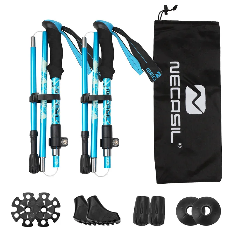 

5-Section Outdoor Fold Trekking Pole Camping Portable Walking Hiking Stick For Nordic Elderly Telescopic Club Easy Put Into Bag