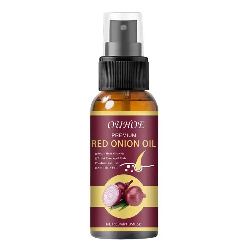 

Red Onion Hair Thicken Oil Spray 30ML Onion Black Seed Hair Serum Repair Hair Fall Dry Scalp Stimulate Strengthen Hair Root Oil