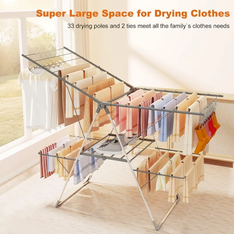 Clothes Drying Rack Foldable, Stainless Steel Drying Rack Clothing for Indoor Outdoor, Easy To Fold 2
