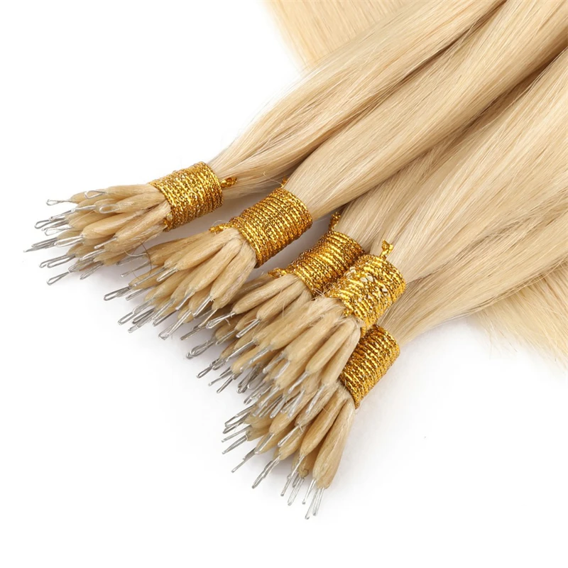 Ombre Straight Nano Ring Links Human Hair Extensions 100 Pieces For Women 12inch-30inch #613 #27 Remy European Micro Beads Hair