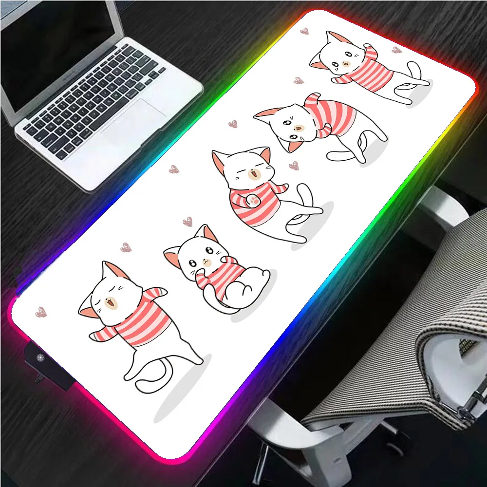 

XGZ Cute Cat Large Mouse Pad RGB Kawaii Mouse Pad Gamer Notebook LED Gaming Accessories Office Keyboard Carpet Pad Gaming Desk
