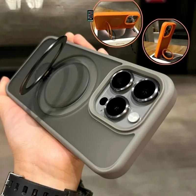 Matte Ring Holder Glass Lens Phone Case For iPhone 16 17 15 14 13 12 11 Pro Max For Magsafe Wireless Magnetic Hard Bumper Cover 3