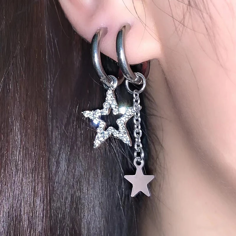 Egirl Jewelry Shiny Star Chains Hoop Earrings Korean Fashion DIY Crystal Earrings forWomen Girls