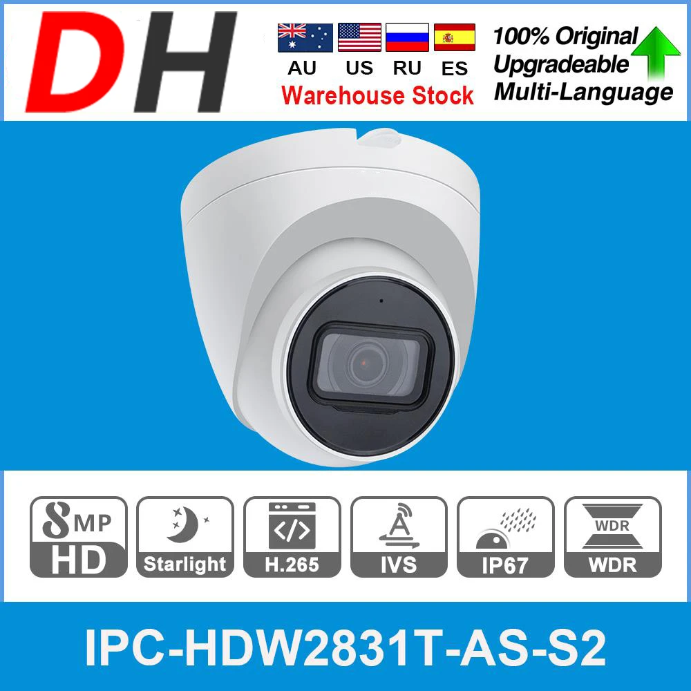 

Dahua IP Camera 8MP 4K IPC-HDW2831T-AS-S2 POE Fixed Focal Eyeball Built-in Mic IR IP67 Starlight Surveillance Video IPC APP P2P