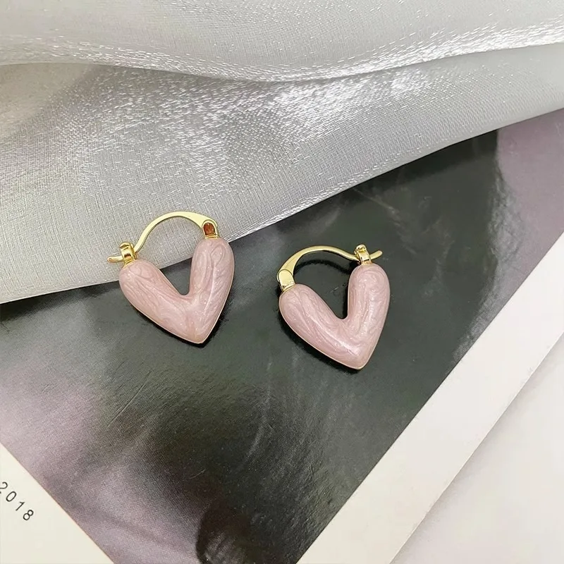 2025 Trendy Heart Stud Earrings For Women Korean Elegant Light Luxury Love Dangle Earring Fashion Simple Drop Jewelry Girls Gift - 6