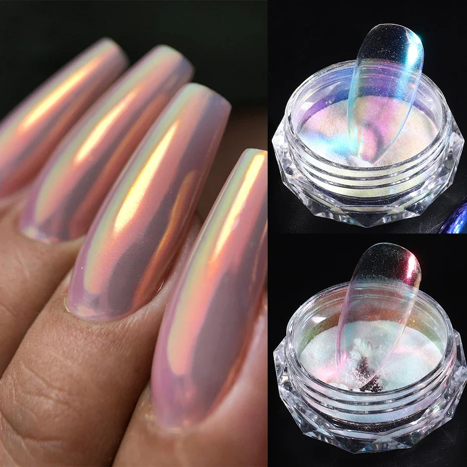 Aurora Glass Chrome Nail Powder Gloss Mirror Sfregamento Dust Mermaid Fairy Pigment Diy Summer Wedding Glitter Manicure Decor Flash