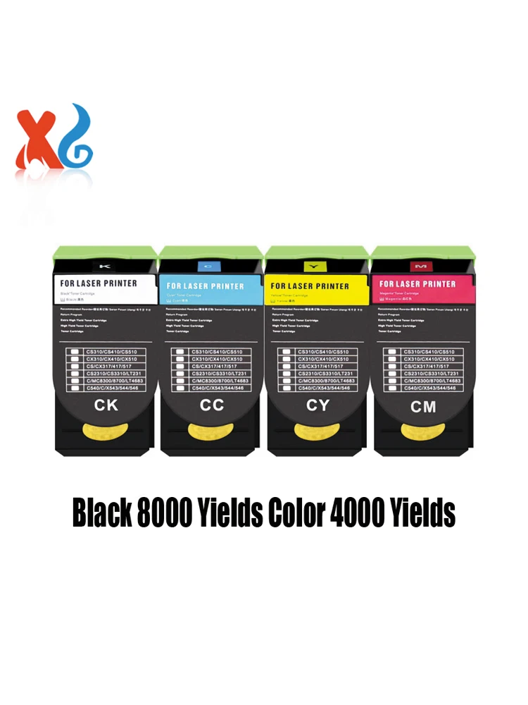 4color CS417 Toner Cartridge compatible For Lexmark CS317 CS317dn CX317 CS417 CS417dn CX417 CS517 CS517de CX517 8K 4K