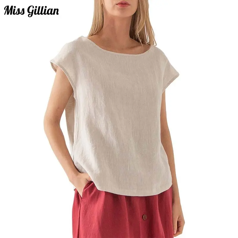 

Linen Casual Tops Women Summer O Neck Simple Style Basic T-shirts 2023 Fashion Female Clothing Short Sleeve Solid Loose Tees
