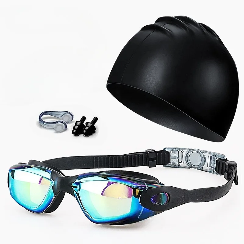 Set natation adulte complet : lunettes HD étanches anti-buée UV avec bonnet de bain inclus