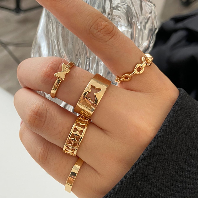 Bohemian Pearl Heart Butterfly Rings Set for Women Girls Simple Chain Finger Tail Rings NEW Bijoux Jewelry Gifts Ring Female