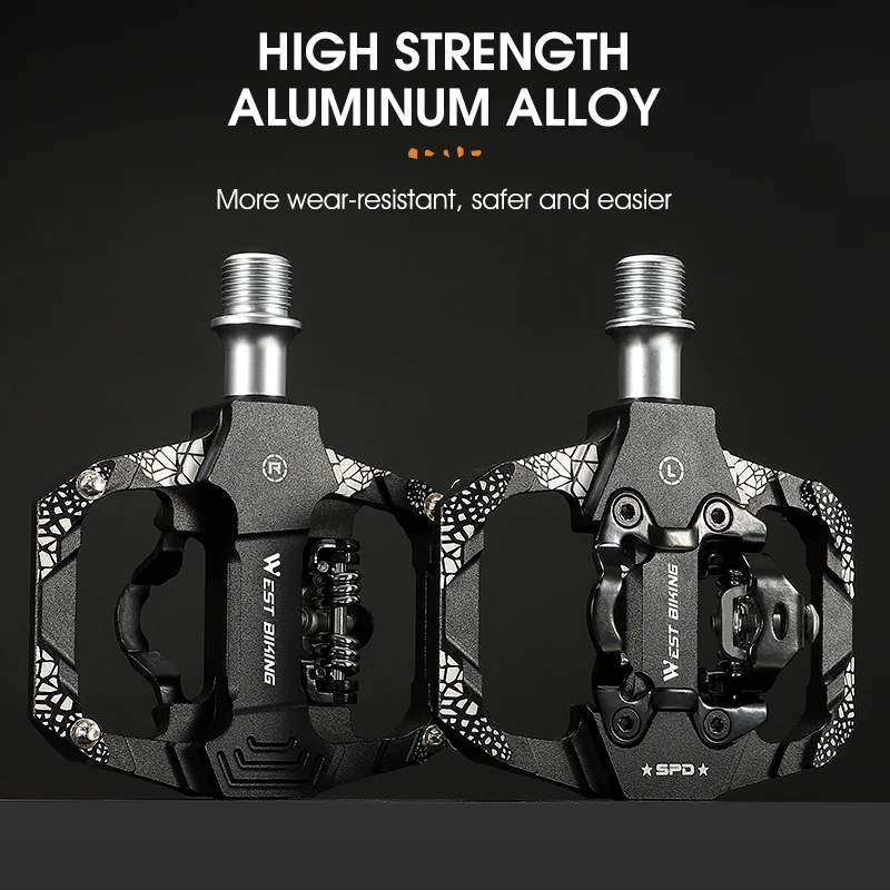 WEST BIKING 2 In 1 Bicycle Lock Pedal With Free Cleat For SPD System MTB Road Aluminum Anti-slip Sealed Bearing Lock Accessories