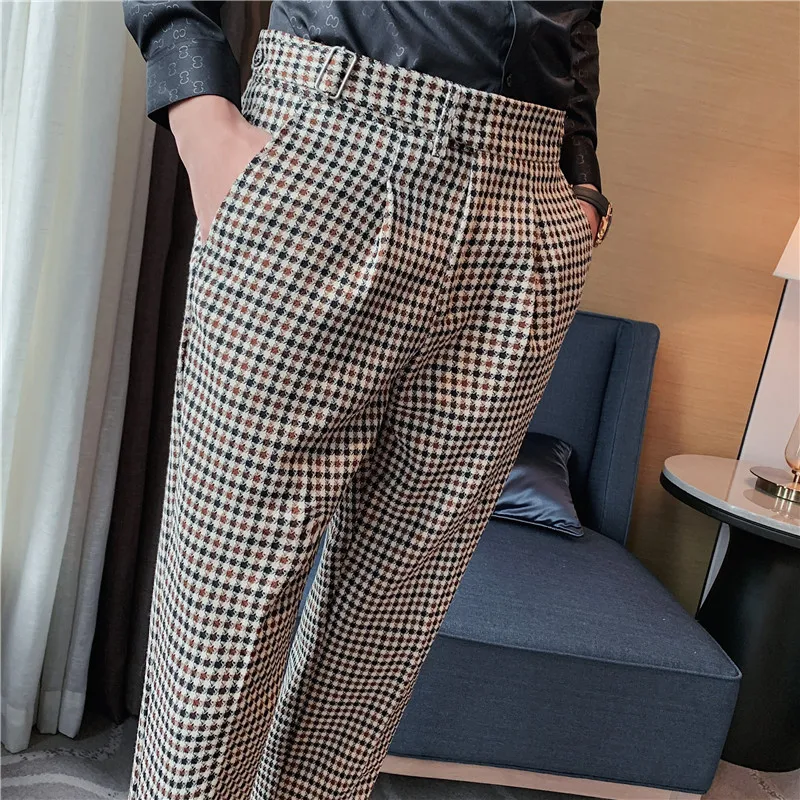 British Style Autumn New Fashion Stripe Plaid Suit Pant Men High