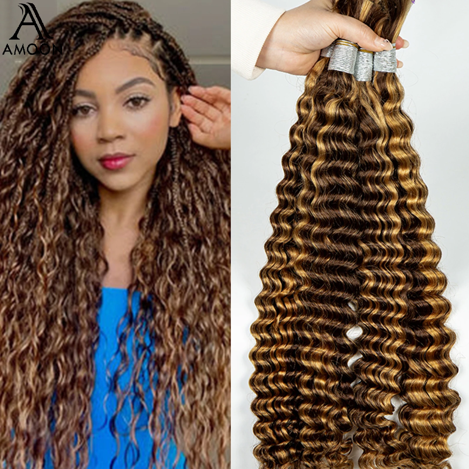 Human Hair Extensions Curly B​oho Braids Deep Water Wave Bulk Hair Colored No Weft For Braiding human hair extensions