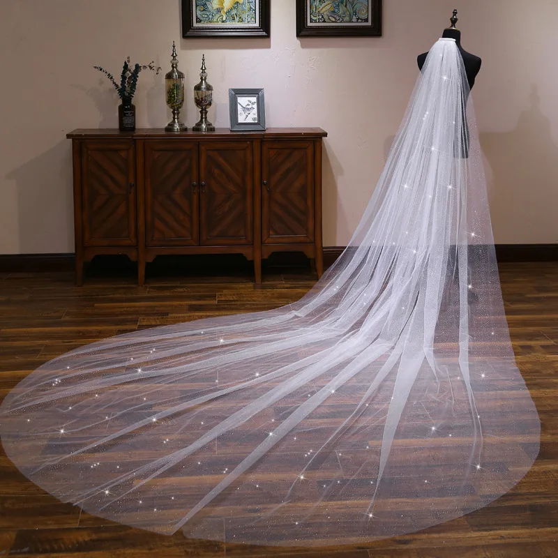 

Champagne Color Wedding Veil Bridal Veils Fingertip Veil Edge Single Tier with Comb Color Veil of the Bride Long shine veil 3M