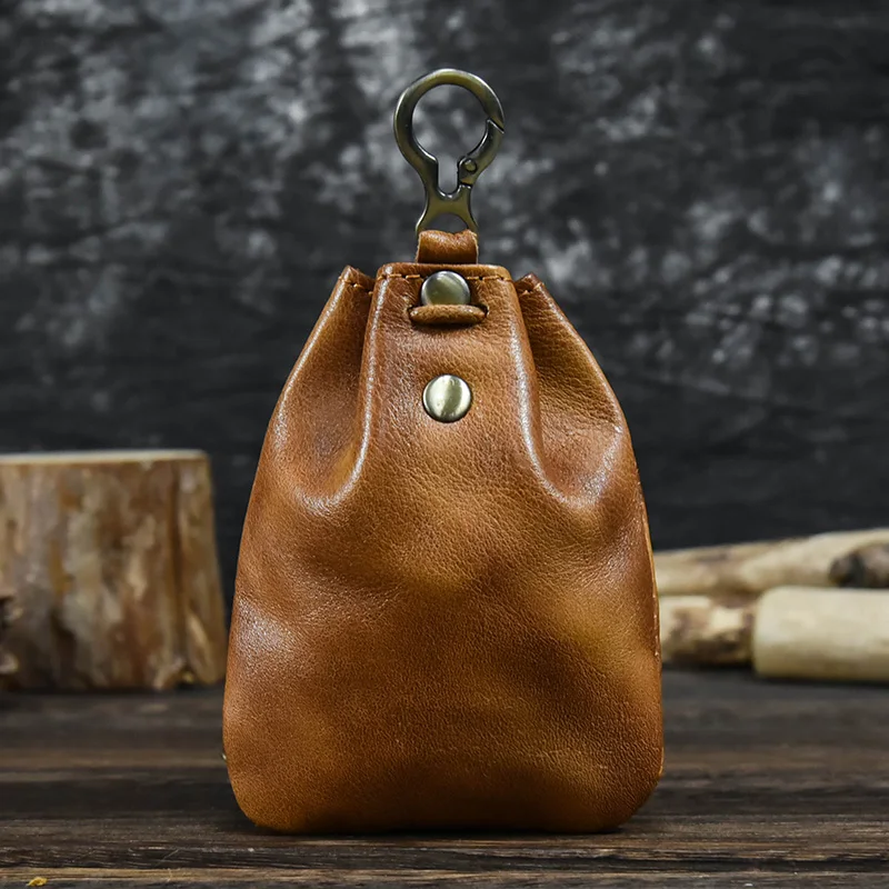 Monedero de estilo creativo para hombre y mujer, bolso Retro de cuero curtido vegetal hecho a mano, plateado, monedero retro