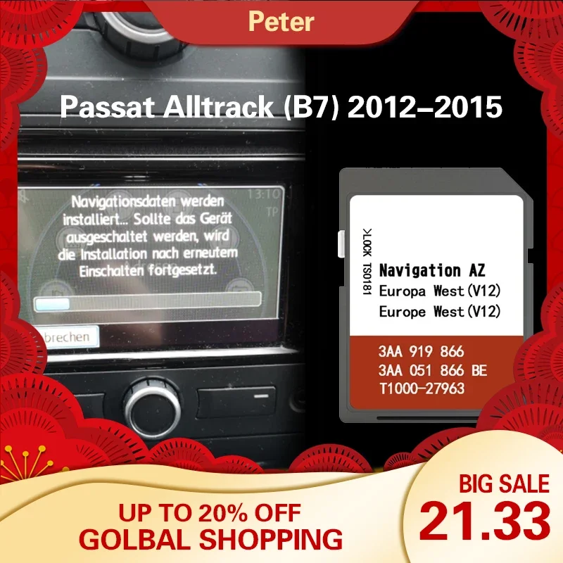 Per Passat Alltrack (B7) 2012-2015 Cover Western Europe Rns315 Az V12 Map Sd Card
