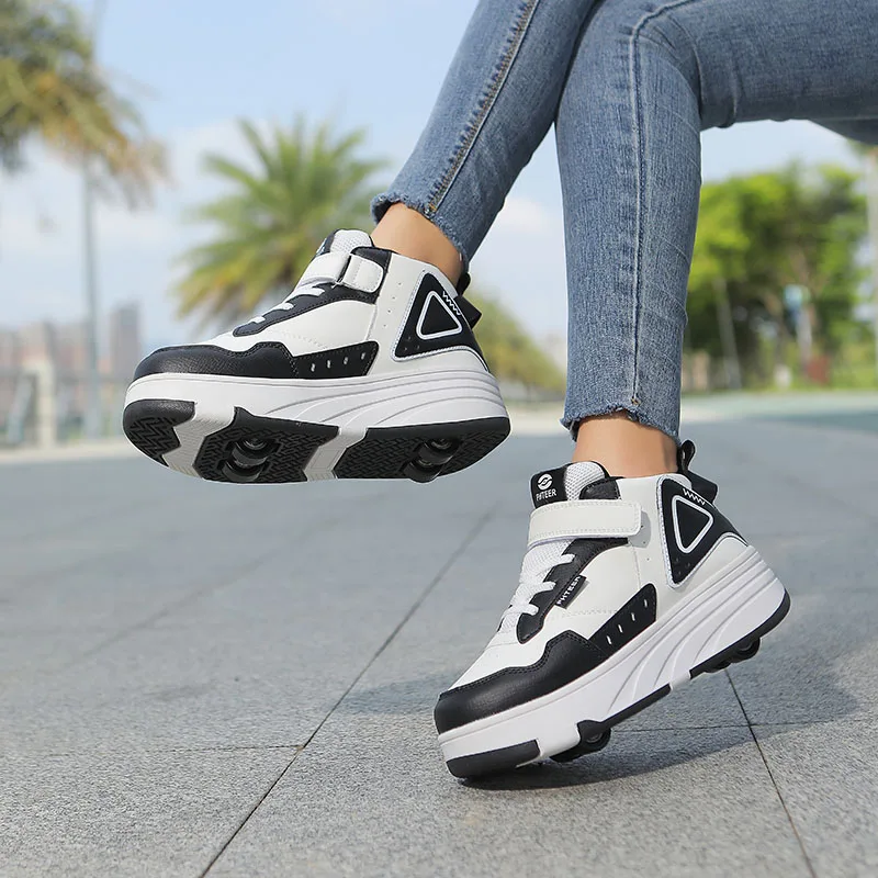Children's Roller Skate Shoes Student Inline Skating Shoes grils 4-Wheel Deformation Boy's Ice Skating Shoes size31-40 3