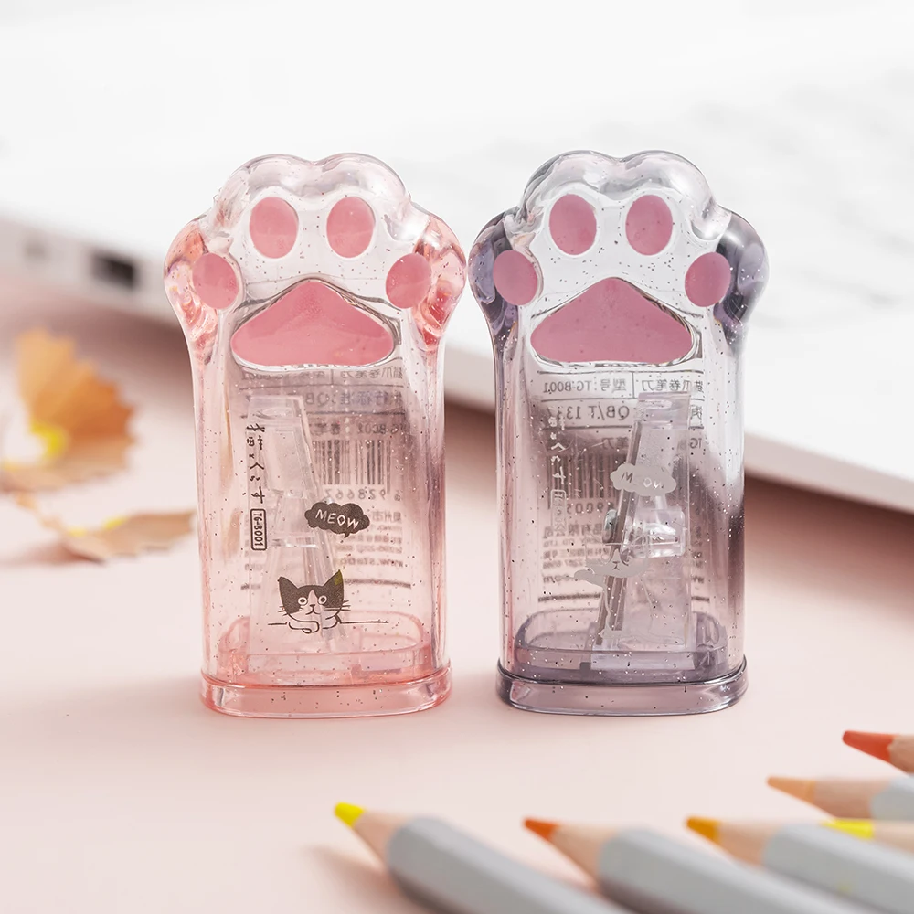 Cute Cat Paw Pencil Sharpener Kawaii Manual Pencils Sharpeners with Lid