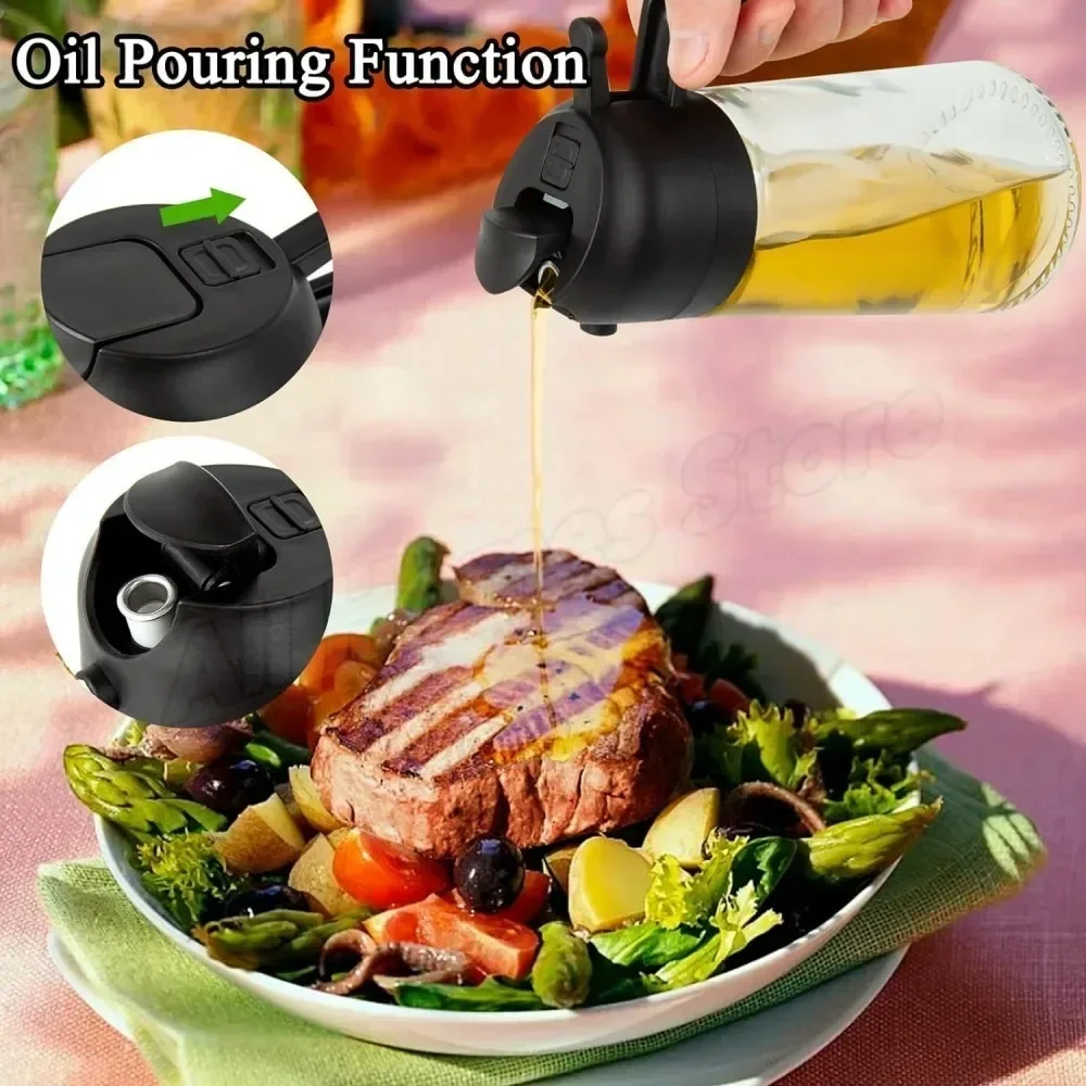 1-2PCS 2in1 Olive Oil Dispenser Bottle 500ml Plastic Oil Sprayer Cooking Oil Spray Tank BBQ Baking Picnic Kitchen Tools for Home 2